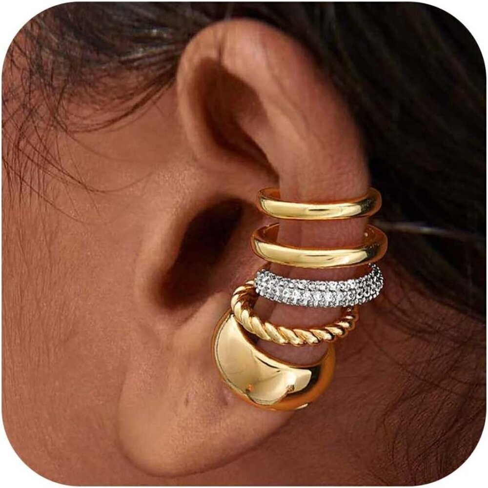 Ear Cuffs Non Piercing Gold Plated Set Clip-On Cartilage Minimalist Jewelry